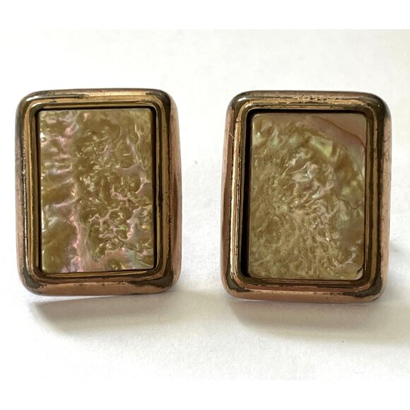 Victorian Rectangular Cuff Links or Buttons Gold Plated With Abalone Shell Front - Picture 4 of 12